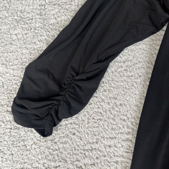 Susan Graver Weekend Blouse 1X  Black Knit 3/4 Sleeve V Neck Top Stretch - Picture 3 of 9